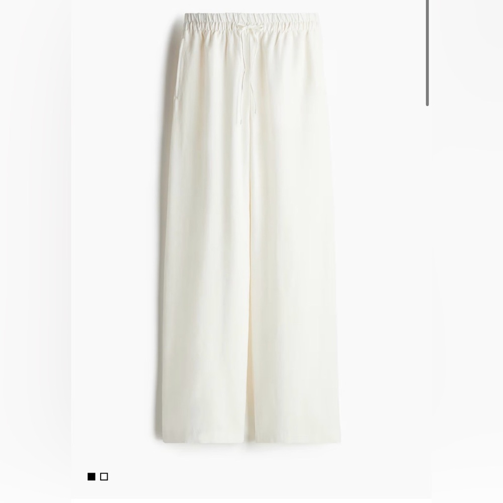 H&M Elegant White Wide-Leg White Linen Pants